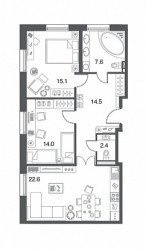 Двухкомнатная квартира 76.2 м²